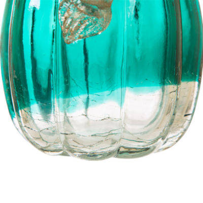 Glitzhome Turquoise Crackle Glass Pumpkin Thanksgiving Tabletop Decor