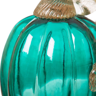 Glitzhome Turquoise Crackle Glass Pumpkin Thanksgiving Tabletop Decor