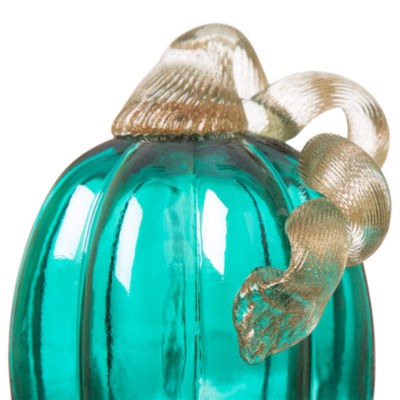 Glitzhome Turquoise Crackle Glass Pumpkin Thanksgiving Tabletop Decor