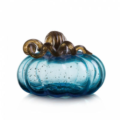 Glitzhome Blue Glass Pumpkin Thanksgiving Tabletop Decor