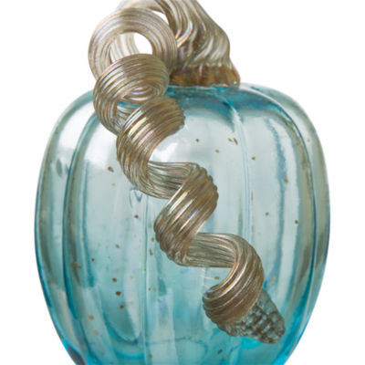 Glitzhome Blue Glass Pumpkin Thanksgiving Tabletop Decor