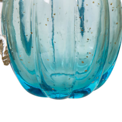 Glitzhome Blue Glass Pumpkin Thanksgiving Tabletop Decor