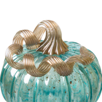 Glitzhome Blue Small Glass Pumpkin Thanksgiving Tabletop Decor