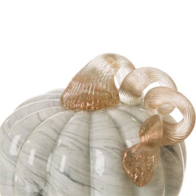 Glitzhome Marble Small Short Glass Pumpkin Thanksgiving Tabletop Decor