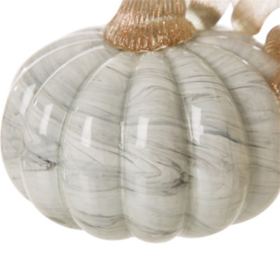 Glitzhome Marble Small Short Glass Pumpkin Thanksgiving Tabletop Decor