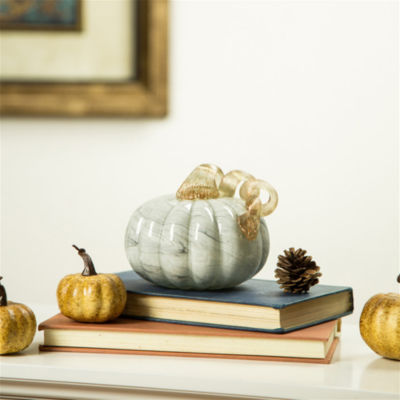 Glitzhome Marble Small Short Glass Pumpkin Thanksgiving Tabletop Decor