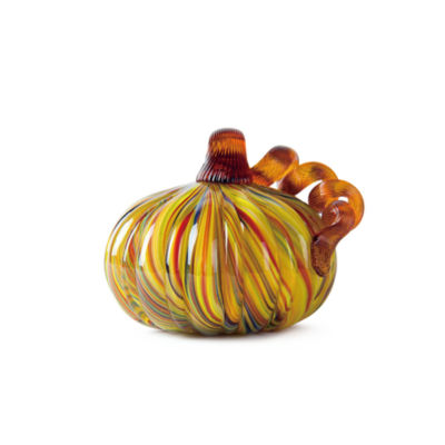 Glitzhome Striped Glass Short Pumpkin Thanksgiving Tabletop Decor