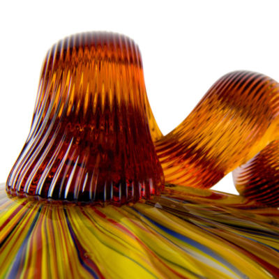 Glitzhome Striped Glass Short Pumpkin Thanksgiving Tabletop Decor