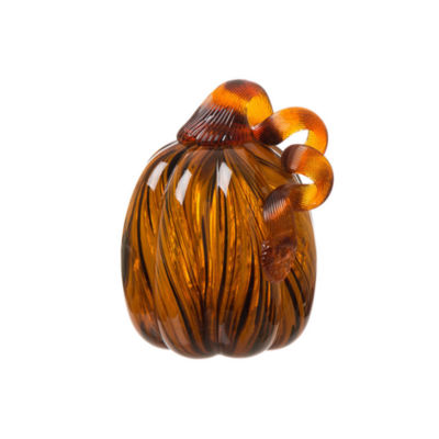 Glitzhome Striped Glass Pumpkin Thanksgiving Tabletop Decor