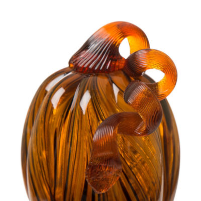 Glitzhome Striped Glass Pumpkin Thanksgiving Tabletop Decor