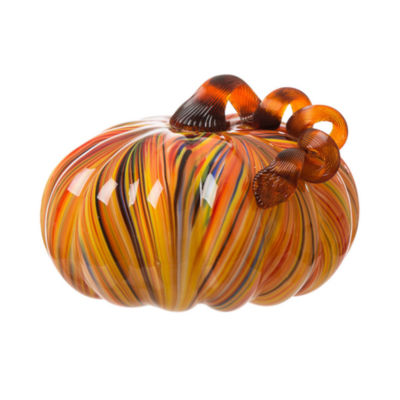 Glitzhome Multi Striped Glass Pumpkin Thanksgiving Tabletop Decor