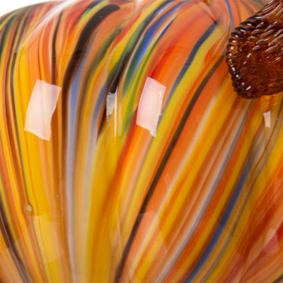 Glitzhome Multi Striped Glass Pumpkin Thanksgiving Tabletop Decor