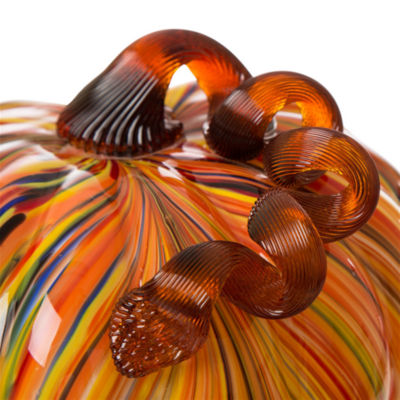 Glitzhome Multi Striped Glass Large Pumpkin Thanksgiving Tabletop Decor