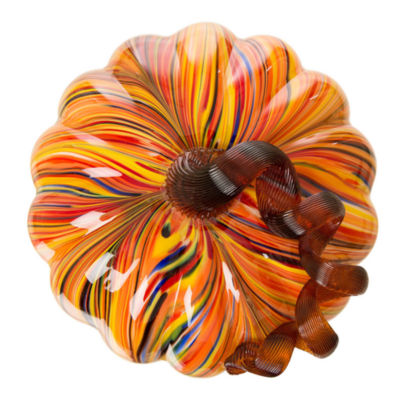 Glitzhome Multi Striped Glass Pumpkin Thanksgiving Tabletop Decor