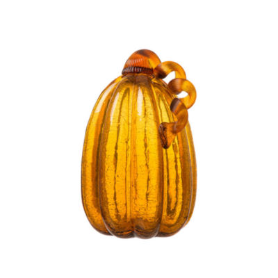 Glitzhome Amber Crackle Tall Glass Pumpkin Thanksgiving Tabletop Decor