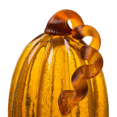 Glitzhome Amber Crackle Tall Glass Pumpkin Thanksgiving Tabletop Decor