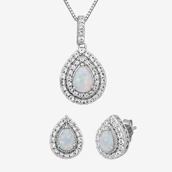 Lab Created White Opal Sterling Silver Pear 2-pc. Jewelry Set