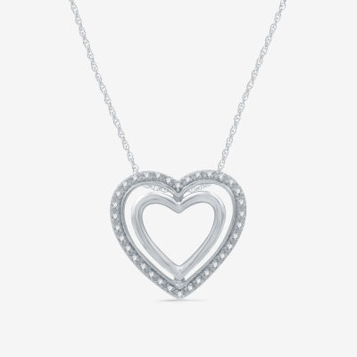 Limited Time Special! Womens 1/10 CT. T.W. Genuine White Diamond Sterling Silver Heart Pendant
