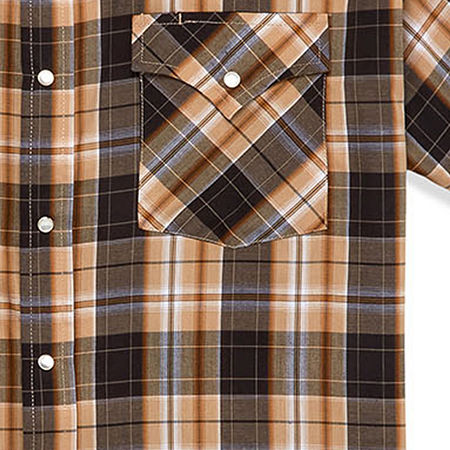 Ely Cattleman Plaid Mens Short Sleeve Western Shirt, Large, Black