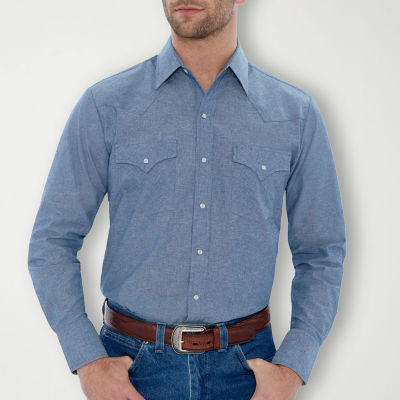 Ely Cattleman Chambray Mens Long Sleeve Classic Fit Button-Down Shirt