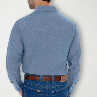 Ely Cattleman Chambray Mens Long Sleeve Classic Fit Button-Down Shirt