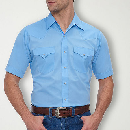 Ely Cattleman Mens Classic Fit Short Sleeve Button-Down Shirt, Medium, Blue