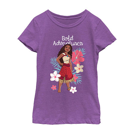 Disney Collection Little & Big Girls Crew Neck Short Sleeve Moana Graphic T-Shirt, Large, Purple