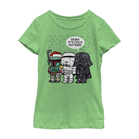 Disney Collection Little & Big Girls Crew Neck Short Sleeve Star Wars Graphic T-Shirt, Small, Green