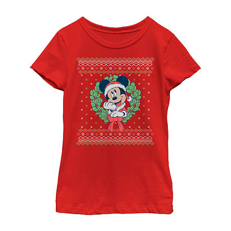 Disney Collection Little & Big Girls Crew Neck Short Sleeve Mickey Mouse Graphic T-Shirt, X-large, Red