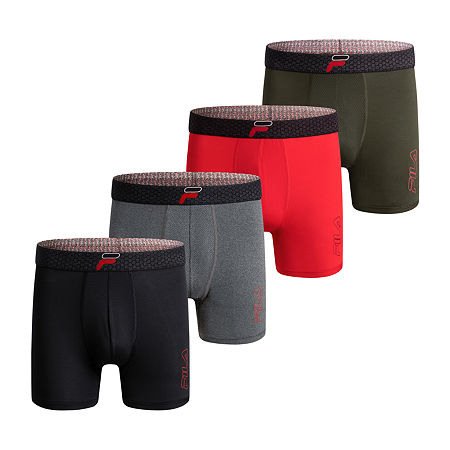 FILA Perfomance Mesh Mens 4 Pack Boxer Briefs, Medium, Gray