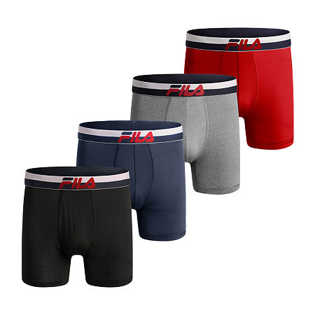 FILA Perfomance Mesh Mens 4 Pack Boxer Briefs, Large, Blue