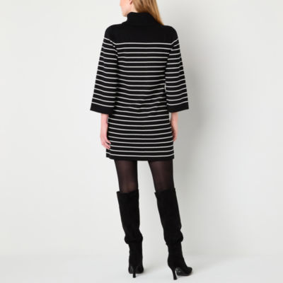 Willow Glenn Womens Long Sleeve Striped Sweater Dress