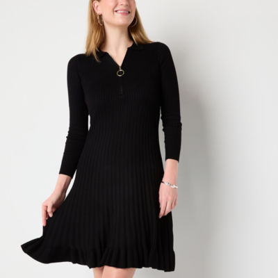 Robbie Bee Womens Long Sleeve Midi Sweater Dress Petite