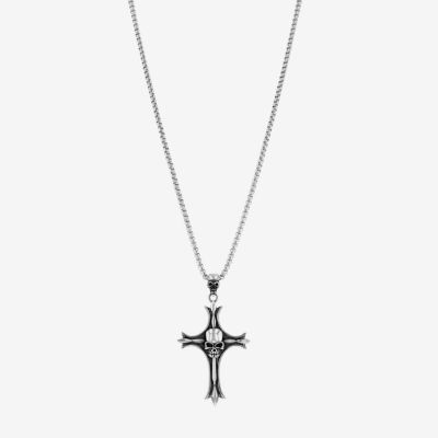 Mens Stainless Steel Cross Pendant Necklace