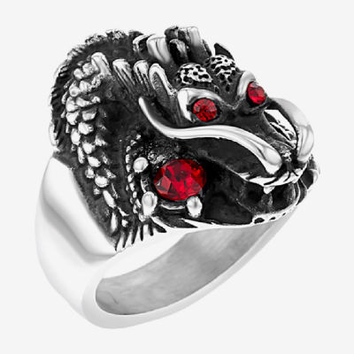 "Dragon" Mens Red Cubic Zirconia Stainless Steel Hypoallergenic Fashion Ring