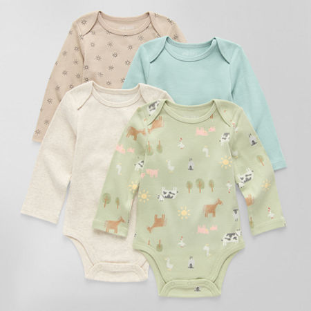 Okie Dokie Baby Unisex 4-pc. Long Sleeve Bodysuit, 3 Months, Beige