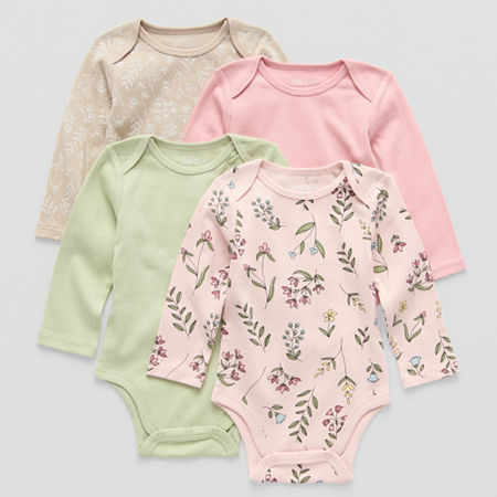 Okie Dokie Baby Girls 4-pc. Long Sleeve Bodysuit, Newborn, Pink