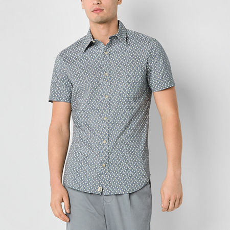 Mutual weave Mens Regular Fit Short Sleeve Floral Button-Down Shirt, X-large, Blue