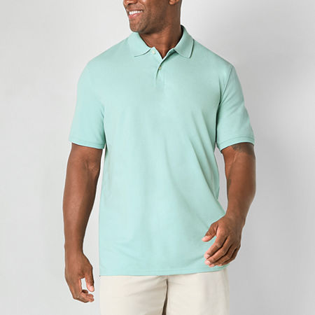St. John's Bay Premium Stretch Big and Tall Mens Classic Fit Short Sleeve Polo Shirt, Medium Tall, Blue