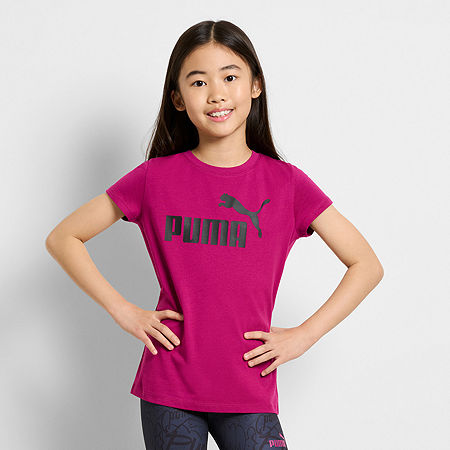 PUMA Big Girls Crew Neck Short Sleeve Graphic T-Shirt, 12-14 (l), Purple