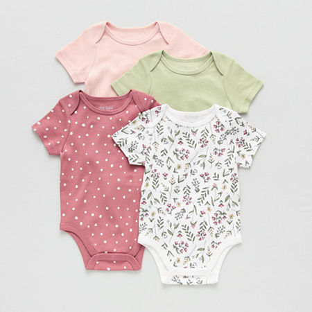 Okie Dokie Baby Girls 4-pc. Short Sleeve Bodysuit, 3 Months, Pink