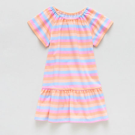 Okie Dokie Toddler & Little Girls Short Sleeve Drop Waist Dress, 5t, Pink