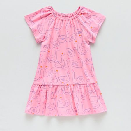 Okie Dokie Toddler & Little Girls Short Sleeve Drop Waist Dress, 4t, Pink