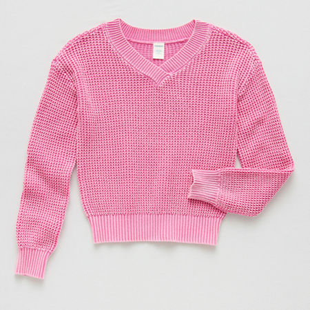 Thereabouts Little & Big Girls V Neck Long Sleeve Pullover Sweater, Large (14), Pink