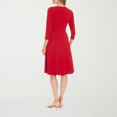 London Style Womens 3/4 Sleeve Fit + Flare Dress Petite
