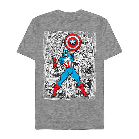 Mens Short Sleeve Captain America Graphic T-Shirt, Medium, Gray