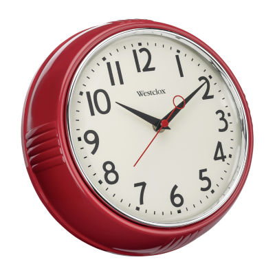 Westclox 9.5" Red Retro Convex Glass Lens Wall Clock