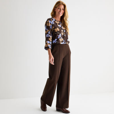 Liz Claiborne Ponte Womens Wide Leg Mid Rise Pull-On Pant - JCPenney
