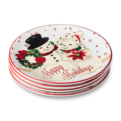 Certified International Santa'S Retro Christmas 4-pc. Ceramic Dessert Plate