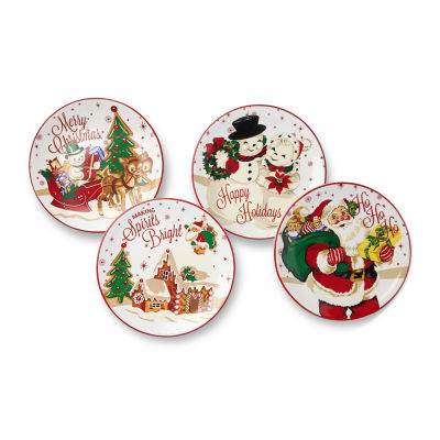 Certified International Santa'S Retro Christmas 4-pc. Ceramic Dessert Plate